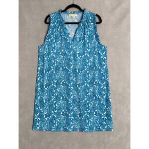 Michael Michael Kors Shift Dress Women's 1X Paisley Ruffle V-Neck Blue